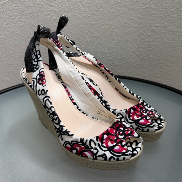 COACH White and Black Maritza Poppy Flower Cunha Espadrilles Sandals Size 8.5 - Picture 3 of 9